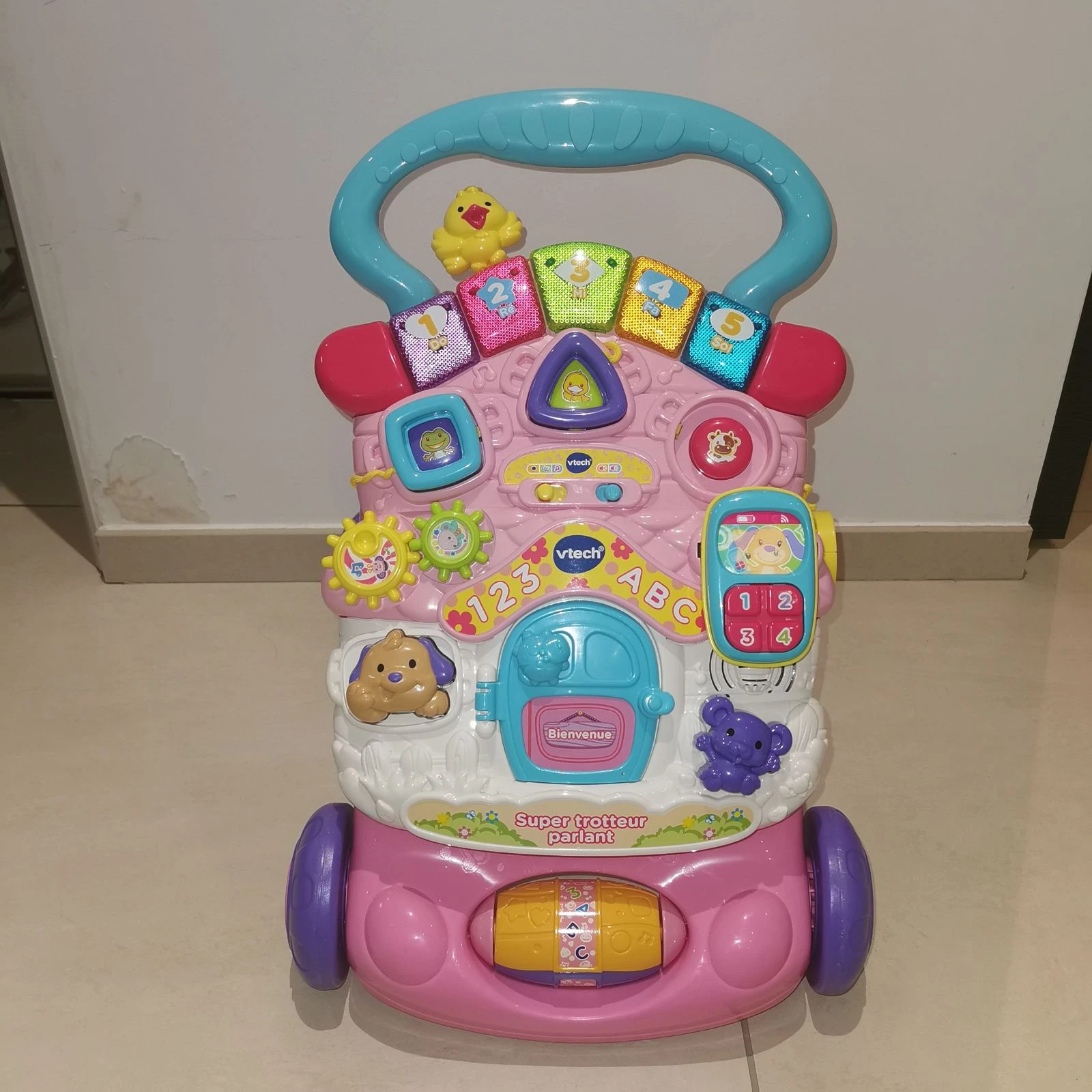 VTech Super Trotteur Parlant Rose – Trotteur de marche et centre d'activités interactif, neuf